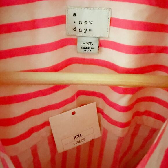A NEW DAY | Neon Bright Pink Blush Nude Stripe Collar Button Front Blouse | XXL - Picture 4 of 7